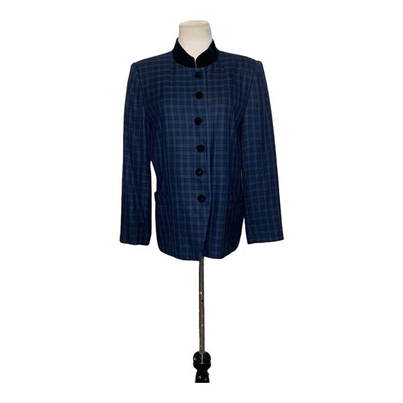 Kim Rogers vintage blue green plaid six button blazer size 10P - Picture 10 of 10